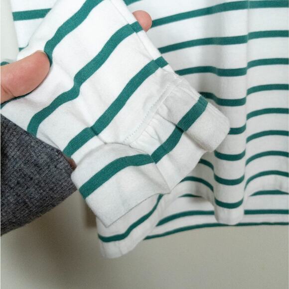 RENWICK Ivy Green White Striped Ruffle Long Sleeve Golf Tee Women's Medium - Picture 3 of 5